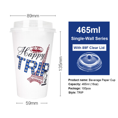 

OTOR 465ml560ml Paper Cup Disposable Tableware For Summer Icy Beverages Cold&Hot Tea Milk Coffee Happy Trip 100pcs