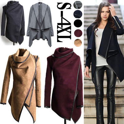 

Autumn Winter Trench Coat Women Irregular Collar Lapel Side Zipper Woolen Coat Women Loose Sweater Outwear Plus Size -4XL