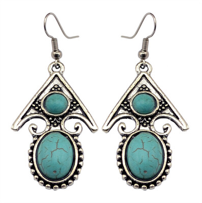 

Idealway Retro Tibetan Silver Carved Arrow Shape Natural Turquoise Stone Hook Dangle Earrings Women Jewelry