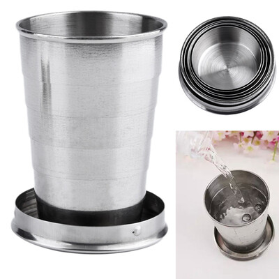 

Stainless Steel Mini Travel Retractable Cup Keychain Telescopic Camping