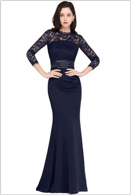 

Sexy Lace Black Mermaid Long Evening Dress 2017 Eleagnt Cheap Three Quarter Evening Party Dresses