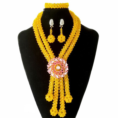 

2018 Hand Made Pink India Crystal Beads Bridal Jewelry Nigerian Wedding Costume Necklace African Beads Jewelry Set For Women