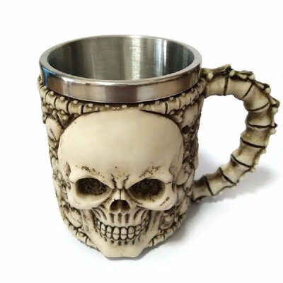 

Hot Unique Stainless Steel Liner Creepy 3D Skull Coffee Beer Milk Mug Cup Tankard Novelty for Halloween Decoration Gift