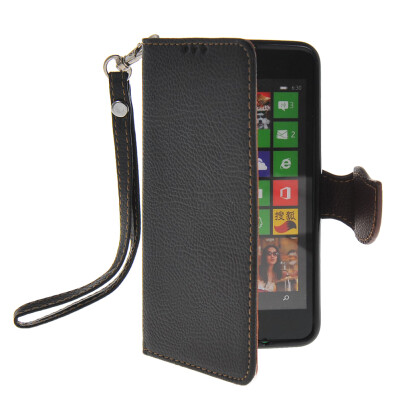 

MOONCASE Litch Skin Leather Side Flip Wallet Card Holder Pouch with Kickstand Case Cover for Nokia Lumia 630 Black