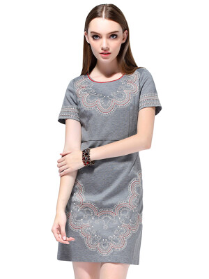 

Embroidery Short Sleeves Aline Mini Dress With Zipper