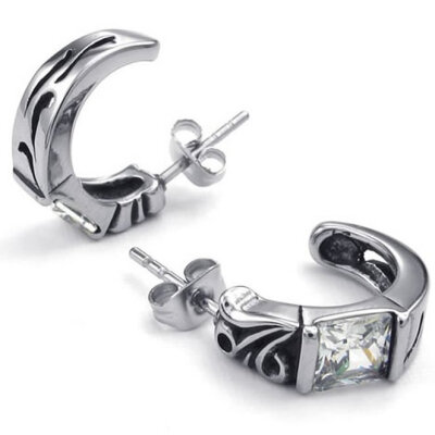 

Hpolw Mens Cubic Zirconia Stainless Steel Gothic Vintage Stud Earrings, Silver