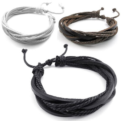 

hpolw 3pcs мужская женская кожа браслет, Surfer завернуть браслет, сидит 8 - 9 дюймов, черный браун белый