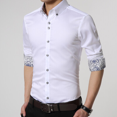 

New 2016 Mens Shirts Men Casual Slim Fit Designer Print Camisa Plus Size M5XL Fashion Men Spring Autumn Print Cotton Shirts