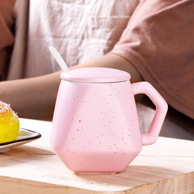 

Haofeng ceramic cup breakfast cup couple cup mug coffee cup milk cup with lid with spoon tea cup office cup water cup tea set pink full day diamond cup with lid with spoon