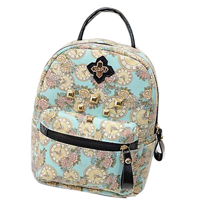 

Women Girl Casual Rivet Clock Backpack Shoulder Bag Canvas School Satchel Travel