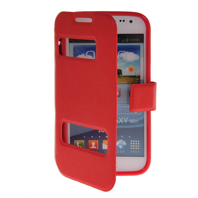 

MOONCASE View Window Leather Side Flip Pouch Stand Shell Back ЧЕХОЛ ДЛЯ Samsung Galaxy Win I8552 Red