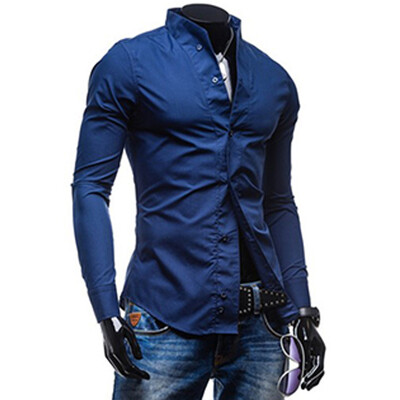 

Zogaa Mens Shirt Slim Stand Collar Casual Long Sleeve