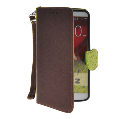 

MOONCASE Litch Skin Leather Side Flip Wallet Card Holder Pouch with Kickstand Shell Back Case Cover for LG G2 Brown