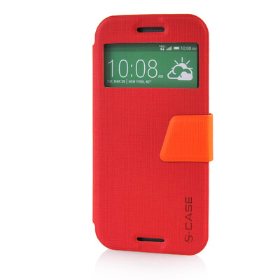

MOONCASE View Window Leather Side Flip Pouch Ultra Slim Shell Back ЧЕХОЛ ДЛЯ HTC One M8 Red