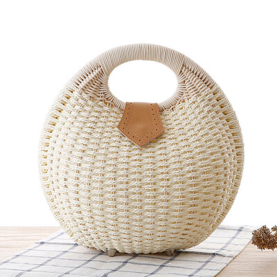 

New summer 2016 shell bag women leather woven bag straw bag beach bag cylindrical handbag large shoulder tote bag