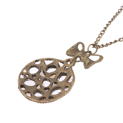

Chain Hot Women Necklace Vintage Retro Bronze Colorful Bowknot Flower Pendant