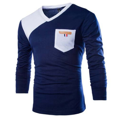 

CT&HF Men Fashion T-Shirt Leisure T-Shirt Contracted Tops Splicing V-Neck Cotton Tops Long Sleeve T-Shirt Round Neck T-Shirt