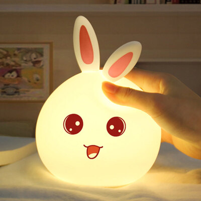 

Tropical forest birthday gift girl Christmas Eve Christmas gift for girlfriend girl classmates children charging cute rabbit silicone lamp colorful hand beat happy rabbit night light bedroom bedside lamp