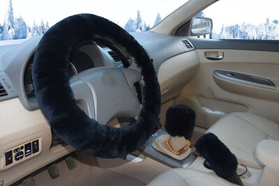 

KAWOSEN 1 Set 3 Pcs Winter Warm Wool Steering Wheel Cover Handbrake Cover Gear Shift Cover 38cm diameter Cute Wool Cover WSWS02