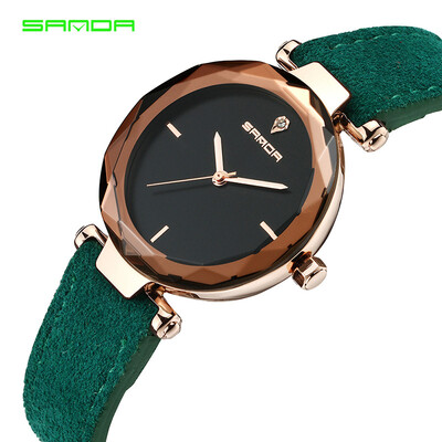 

SANDA Genuine Leather Gold Women Watches Ladies Fashion Famous Jewelry Wrist Watch Diamond Female Clock