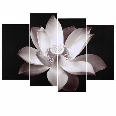

HD Printed 4 Panel Unframed Lotus Pattern Canvas Painting Wall Art Modular Pictures Decor for Home Living Room Bedroom