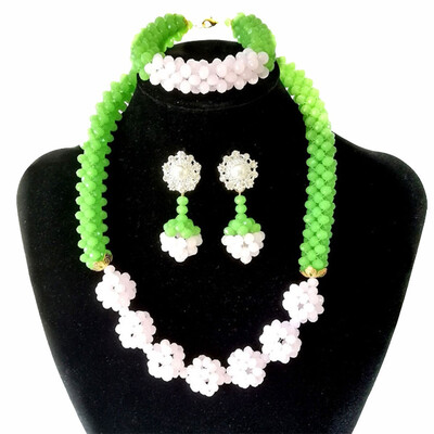 

Blue And White Nigerian Wedding Jewelry African Beads Jewelry Set Bridal Costume Crystal Beaded Necklace Women Party Accessories