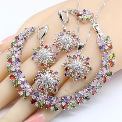 

Multi Color Topaz 925 Silver Jewelry Sets For Women 2018 New Earrings Bracelet Rings Necklace Pendant