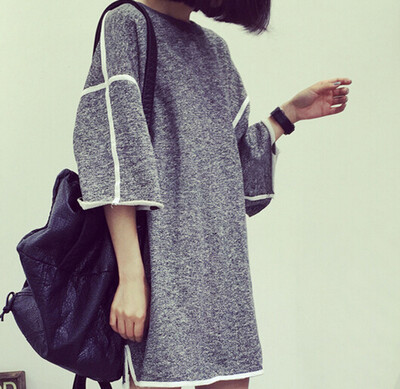 

Lovaru ™ Long snow in 2015 autumn outfit loose hair trap head fleece large size women's 7 minutes of sleeve dress