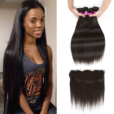 

100 Unprocessed Malaysian Straight Virign Human Hair Bundles with 134 Lace Frontal Closure Wholesale Bundles with Frontal