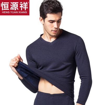 

Hengyuanxiang warm underwear for men&women thickening plus velvet V-neck Slim breathable thick autumn clothing long pants middle-aged fashion cotton warm pants suit male flower green V-neck 185 XXXL