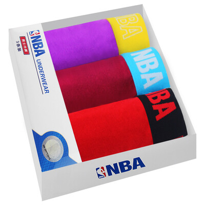 

NBA underwear men&39s flat underwear comfortable cotton underwear printing wide side section 3 gift box M