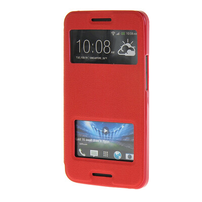 

MOONCASE Side Flip Hard board Slim Leather Bracket Window чехол для Cover HTC One M7 красный