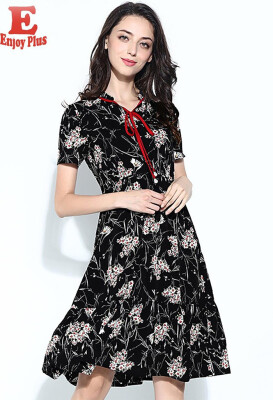 

XL XXL 3XL 4XL 5XL plus size elegant new summer 2018 women dress short sleeve big size black flower print office lady A line