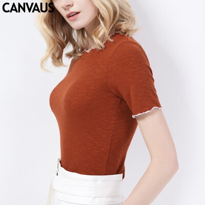 

CANVAUS New Summer Women Solid Slim Simple Round Collar Casual Office Lady Short Sleeve T Shirt Undershirt Tops KS92A