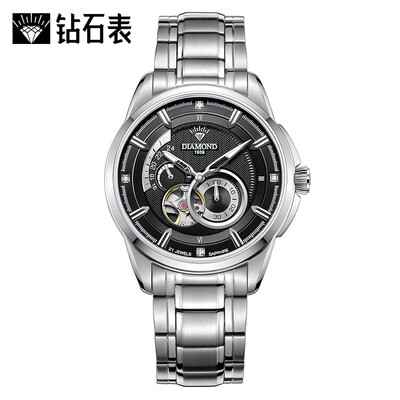 

Diamond watch hourglass series mens automatic mechanical watch mens watch student sports watch waterproof hollow fashion watch luminous watch mechanical watch 3150 white shell black surface steel watch