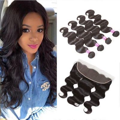 

Glary Indian Virgin Hair Body Wave Bundles with Frontal 8A 100 Unprocessed Human Hair with Frontal 13x4 Inch Free Part Hair Weft