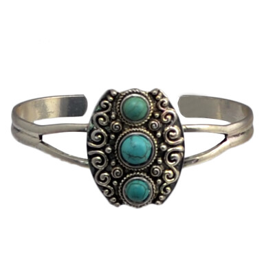 

Idealway Vintage Alloy Inlay Geometric Natural Turquoise Cuff Bangle Bracelets Women Adjustable Bracelets