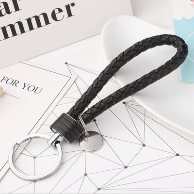 

Huazhe car key chain woven rope pure hand-woven leather rope key chain men&women couple car key ring pendant car supplies black