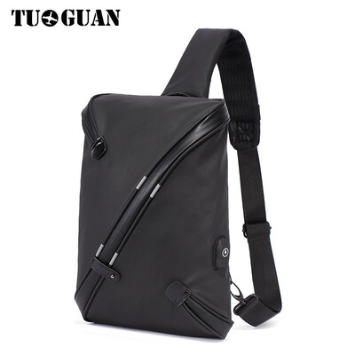 

ZHANAO one-piece anti-theft chest bag mens multi-function usb charging chest bag waterproof outdoor Messenger bag
