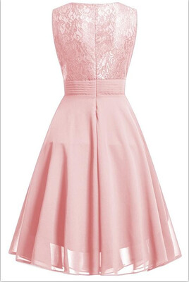 

Womens Vintage Sleeveless Ruffles Belt Floral Lace Bridesmaid Chiffon Dress