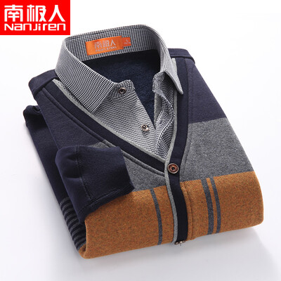 

Antarctic long sleeve plus velvet warm shirt mens autumn&winter casual middle-aged large size mens sanding loose mens shirt yellow gray XL
