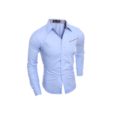 

Mens Fashion Oblique Pocket Design Long Sleeve Cotton Shirt Male Business Solid Color Casual Slim Fit Dress Shirt