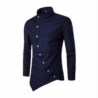 

Men Shirt 2018 Personality Oblique Button Irregular Men Casual Dress Shirt New Arrival Long Sleeve Slim Fit Quality Male Shirts