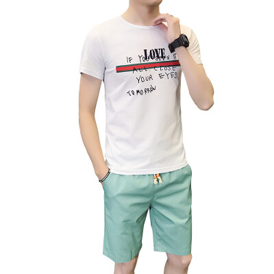 

Damaizhang Brand Men Summer Short Sleeve Shirt With Short Pants Letter Printed Fashion T-shirt Cotton Casual Tee