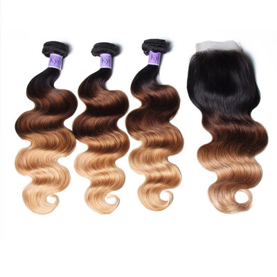 

UNice Hair Kysiss Virgin Series Ombre Body Wave 3 Bundles With Closure T1B427 Human Hair With Closures Malaysian Hair Bundles