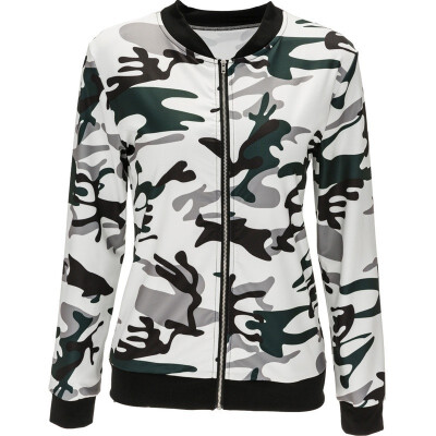 

2018 Fashion Women Biker Camo Floral Print Bomber Jacket Cool Coat Outwear