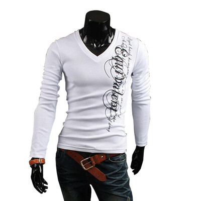 

Zogaa New Mens T-Shirt Fashion V-neck English Printing Casual