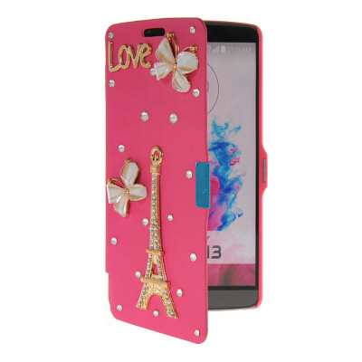 

MOONCASE Bling Rhinestone Crystal Ultre Slim Leather Side Flip Wallet Shell Back Case Cover for LG G3 Hot pink