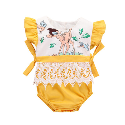 

Kids printed Romper Jumpsuit Toddler Infant Kids Baby Girls Sleeveless Cartoon Deer printing Baby Girls Climbing Clothes 0-24M