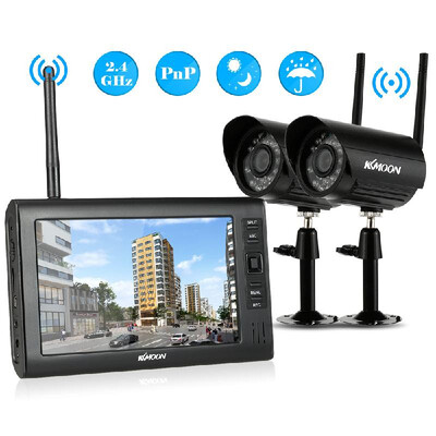 

KKmoon Wireless 24GHz 7" TFT Digital LCD Display Monitor 4 Channel Quad DVR 4 IR Night Vision Waterproof Camera